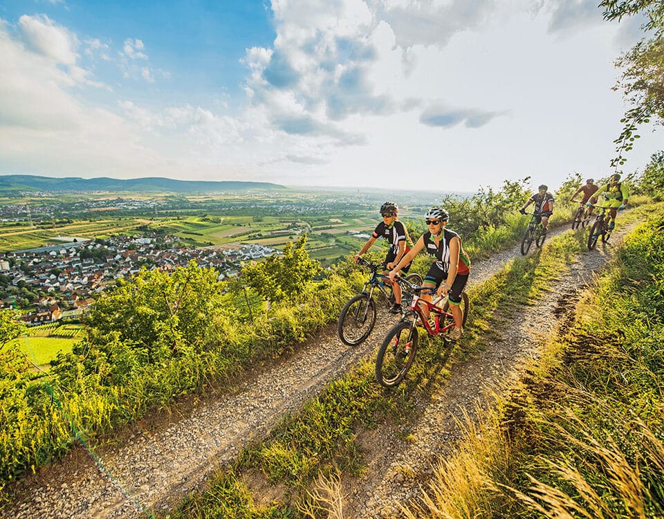 5 Fahrradfahrer auf einem Fahrradweg im Remstal.