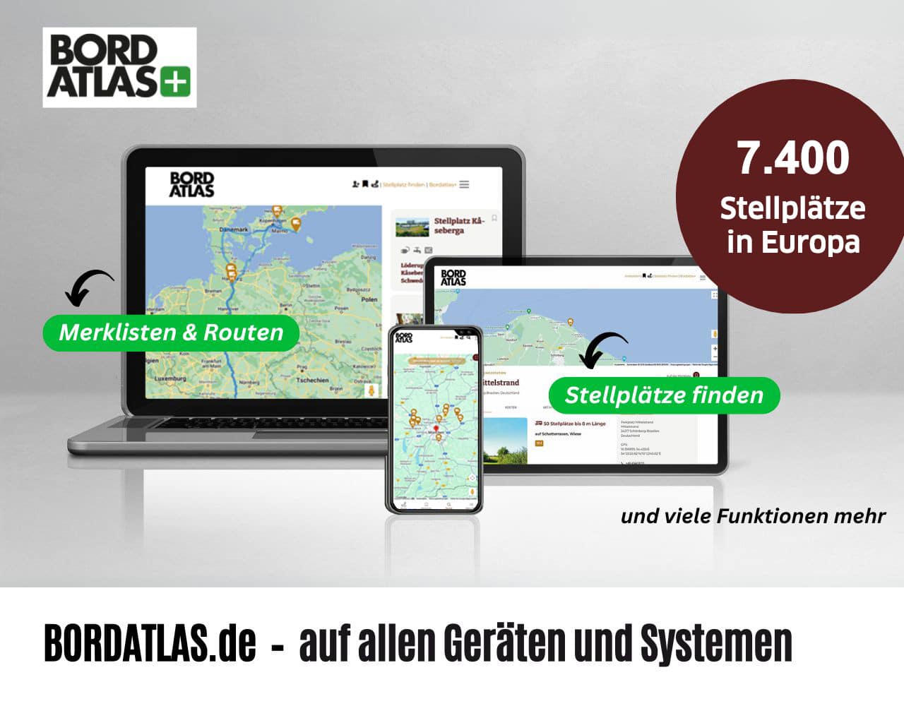 Bordatlas Stellplatzsuche mit 740 Plätzen und auf allen Geräten nutzbar
